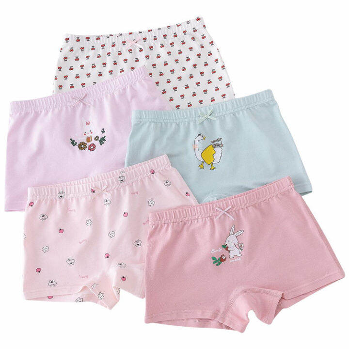 5pcs-ผ้าฝ้ายชุดชั้นในสำหรับเด็ก-soft-girls-กางเกงน่ารักเจ้าหญิง-breathable-บ็อกเซอร์นักศึกษากางเกง