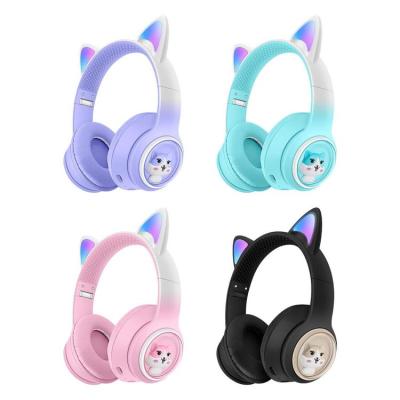 Cat Ear Headphones Wireless Gradient Glowing Cat Ear Wireless Headphones Comfortable Headset With Microphone Cute Headphone with Adjustable Head Strap For Boys Girls portable