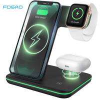 ZZOOI 3 in 1 15W Wireless Charger Dock Station Fast Charging Stand for iPhone 14 13 12 11 Pro XR XS X 8 Apple Watch 8 7 6 Airpods Pro