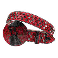 Fashion Red Rhinestones Belt Globe Buckle For Women Men Diamond Studded Belts Leather Strap Cinturones Para Hombre Jean Western