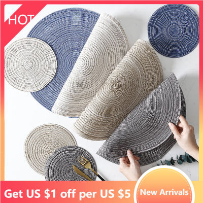 Set of 6 Round ided Placemats for Dining Table Heat Resistant Non-Slip Cup Pad Coaster Kitchen Table Mats Table Accessories