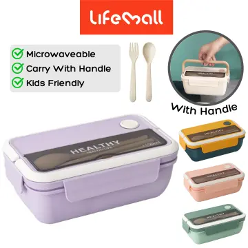 Wheat Straw Microwavable Lunch Box with Stainless Steel Utensils 1000ml Blue