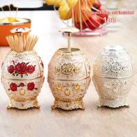 Metal European-style Automatic Toothpick Holder Zinc Alloy Storage Box Rose Electroplating Living Room Tea Dining Flat Egg Shape