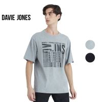 DAVIE JONES เสื้อยืดโอเวอร์ไซส์ พิมพ์ลาย สีเทา สีดำ Graphic Print Oversized T-Shirt in grey black TB0224TD BK