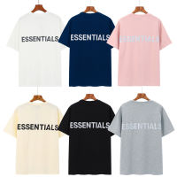 FOG ESSENTIALS ด้านหน้าและด้านหลัง 3M สะท้อนแสง LOGO แขนสั้น T เสื้อคอกลมทรงหลวมแบบเดียวกันสำหรับผู้ชายและผู้หญิง FOG แขนสั้น