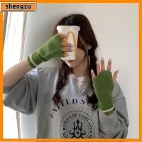 SHENGZU 1Pair กางเกงขาสั้นแบบสั้น ถุงมือครึ่งนิ้ว ทนความเย็น สีทึบทึบ ถุงมืออุ่นอุ่น นุ่มนุ่มๆ ปลอกแขนถัก สำหรับผู้หญิง