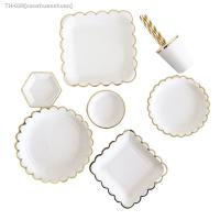 ✒ Golden White Disposable Tableware Paper Plates Cups Birthday Baby Shower Decoration Adults Wedding Balloon set Party Supplies