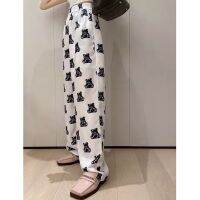 COD DSFERTEREERRE Southeast Asia Korean Hot-Selling Bear Floral Print Casual Jumpsuit Womens Autumn New Loose Drooping High Waist Wide Leg Trousers