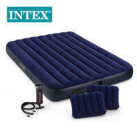 Spot parcel postINTEX64765 Outdoor Camping Inflatable Mattress Pillow Air Pump Combination Dark Blue Line Pull Air Bed Set