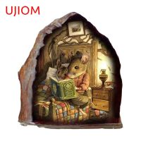 UJIOM 13ซม. X 11.6ซม. รูหนูสติกเกอร์ติดผนังแบบสร้างสรรค์ห้องนอนห้องน้ำสติ๊กเกอร์น่ารักกันรอยขีดข่วนกระเป๋าเดินทางตกแต่งบ้าน