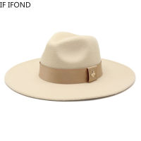 Autumn Winter Womens 9.5CM Wide Brim Fedora Panama Hat with Bee Ribbon French Vintage Banquet Elegant Jazz Wedding Cap