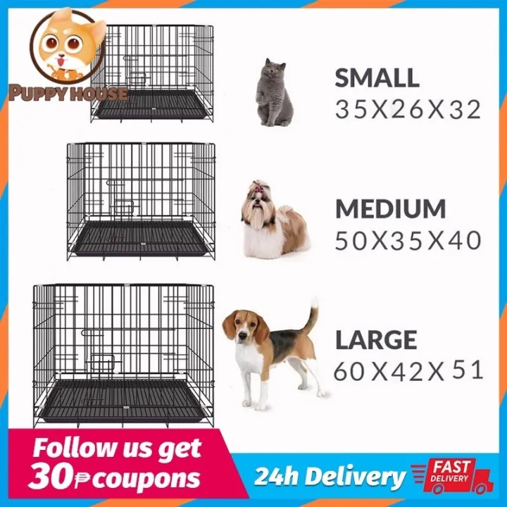 S M L Collapsible Dog Cage with Poop Tray Heavy Duty Pet Cage Foldable