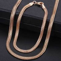 Womens Jewelry Sets 585 Rose Gold Color Necklace Bracelet Set Braided Foxtail Link Chain Fashion Wholesale Jewelry Gifts KCS01