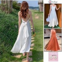 COD DSTGRTYTRUYUY 【Original on hand】Beach Sexy Backless Vacation Sling Chiffon Silk Women Dress