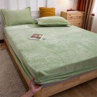 Flannel Bed Sheet - Solid Color Velvet Fitted Sheet in Winter Warm Cozy Fleece Material for Single, Queen, and King Beds