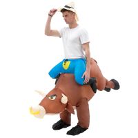 Adult Inflatable Bull Costume Ride on Cow OX Suit Blow Up Clothing for Halloween Cosplay Party Dress Funny Fancy Mascot