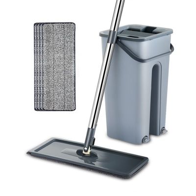 Hands Free Squeeze Mop with Bucket 360 Rotating Flat Floor Mops Home Kitchen Household Cleaning Mops Wet or Dry Usage