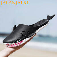 JALANJALKI Summer Women Slippers Outdoor Beach Anti-slip Men Shoes Novelty Shark Print Quick-dry Femal Slides Uni PVC Sandals