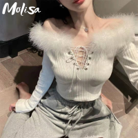 Molisa แขนยาวเซ็กซี่รัดรูป ใส่สบายๆ แฟชั่นเกาหลี 2023 ใหม่   080731