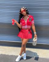 ✗℗☽ Girls 39; Dresses 2 Piece Skirt Sets Women 39;s Summer Outfits Varsity Sports Tennis Baseball Crop Jacket Coats And Short Skirt Set