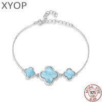 XYOP 925 Silver Gift Natural Blue Larimar Minimalist Everyday Niche สร้อยข้อมือโคลเวอร์สี่ใบรสชาติคุ้มค่ากับความแข็งแรงง่าย