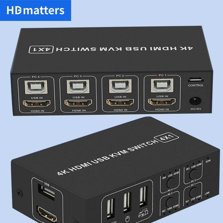 สวิตช์-kvm-สำหรับ-hdmi-สวิตช์-hdmi-usb-kvm-4พอร์ต4k-60hz-กล่องเลือกสัญญาณ-usb-2-0-and-hdmi-2-0-switch-kvm-hdr-สำหรับเมาส์คีย์บอร์ดจอมอนิเตอร์