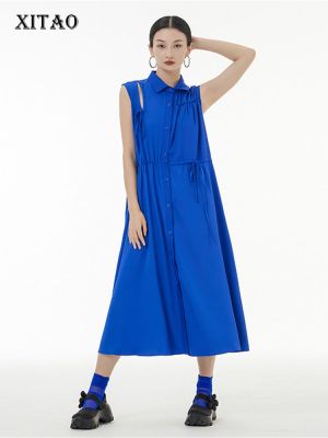 XITAO Dress Solid Color Hollow Out Off Shoulder Shirt Dress