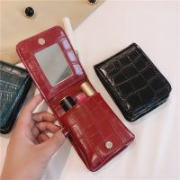 【cw】Crocodile Skin Lipstick Bag Makeup Bag Organizer Lipstick Mini Small Bags for Women with Mirror ！