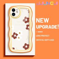 เคส Jlingji สำหรับ iPhone 11 11 Pro 11 Pro Max เคสแฟชั่นสีแดงดอกไม้ดีไซน์ใหม่สีครีมลูกคลื่นกันกระแทกแบบใสนิ่มเคสโปร่งใสลายกล้องถ่ายรูปเคสมือถือเรียบง่ายอ่อนโยนป้องกัน