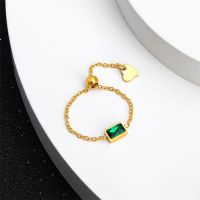 ﹊✼▲ New Fashion Stainless Steel Chain Adjustable Green Zircon Rings Women Rings Fade Free Jewelry