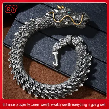 Cheap Retro Silver Fierce Dragon Bracelets Viking Domineering Black Gun Dragon  Men Bracelet Hip Hop Rock Jewelry Bangle | Joom