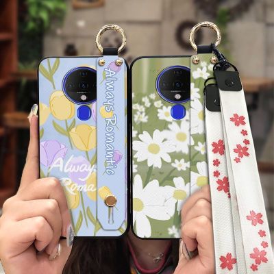 Wrist Strap Fashion Design Phone Case For Tecno Spark6 ring Silicone sunflower protective Lanyard Shockproof Soft cute