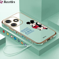 Jizetin สำหรับ Tecno Spark 10 Spark 10C ฟรีสายคล้องน่ารักการ์ตูนมิกกี้ Minie Mouse เคสขอบสี่เหลี่ยมชุบเคสโทรศัพท์เคสโทรศัพท์นิ่ม