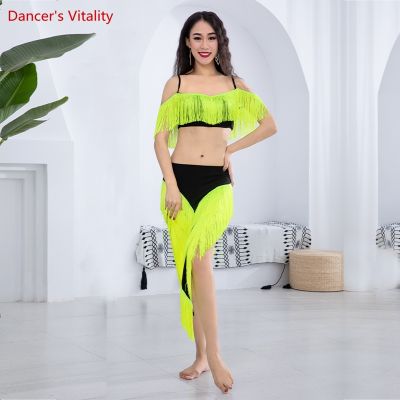 ↂ Belly Dance Performance Costume Set for Women Child Tassel Top long Fringe Skirt 2pcs Belly Dancing Wear Outfit for Girls