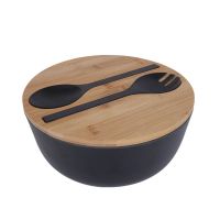 Bamboo Fiber Salad Bowl with Server Set Mixing Bowl Pure Bamboo Salad Wooden Bowl with Bamboo Cover Spoon