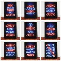 Neon Anime Text ภาพวาดผ้าใบศิลปะ-ห้องเกม Lounge Cafe Bar Dorm Dynamic Room โปสเตอร์และพิมพ์ภาพผนังศิลปะสำหรับตกแต่งบ้าน