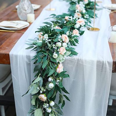 PARTY JOY Eucalyptus Willow Leaves Vines Artificial Flowers Rose Garland for Wedding Arch Greenery Backdrop Doorways Table Decor
