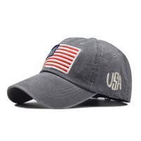 American Flag Embroidered Solid Cotton Cap Washed