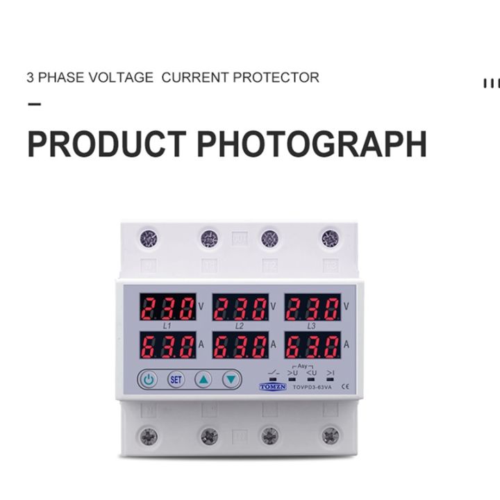 tomzn-din-rail-3-phase-voltage-relay-3p-n-voltmeter-ammeter-over-and-under-voltage-monitor-relays-protector-63a-230v-with-n