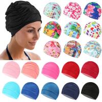 【LZ】✳❂  Turbante Elástico de Nylon para Homens e Mulheres Chapéus De Banho De Cabelo Comprido Boné de Natação Plissado Flores Impresso