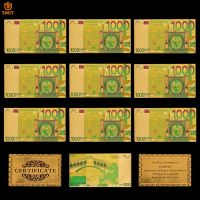 10Pcs/Lot Colored Gold Banknotes Set 1000 Euro Banknotes Souvenir Paper Money Collection Gifts