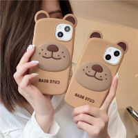 Case สำหรับ Apple iPhone 14/13/12/11 Pro Max 14 Plus น่ารักการ์ตูนหมีสีน้ำตาลโทรศัพท์ปกซิลิโคนอ่อนนุ่มกันกระแทกกลับเชลล์