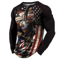 Mens Fashion Long Sleeve T Shirts 3d Eagles Print Usa T-shirts Tops Cotton V-neck Tees Casual Harajuku Streetwear Male Clothing