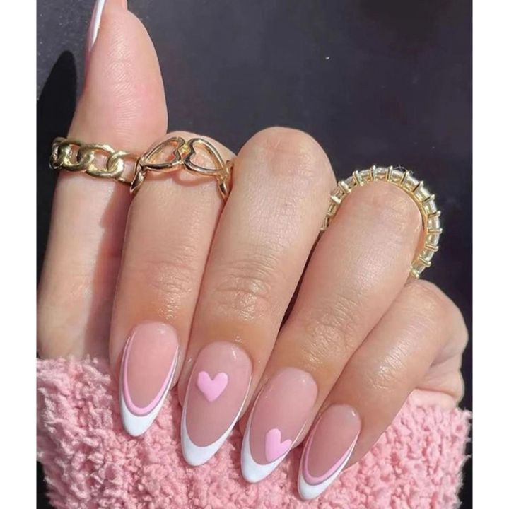 24pcs-almond-false-nails-wearable-black-french-geometric-fake-nails-stiletto-ballerina-full-cover-nail-art-tips-press-on-nails