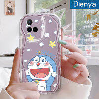 Dienya เคสสำหรับ VIVO Y21 2021 Y21G Y33s Y21e Y21a T1x 4G ลายการ์ตูนโดราเอมอนน่ารักมีขอบเป็นคลื่นเนื้อครีมกันกระแทกแบบใสนิ่มเคสโปร่งใสลายกล้องถ่ายรูปฝาครอบป้องกันสีอ่อนโยน