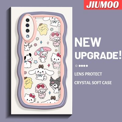 JIUMOO เคส A30s A50s A50ลายการ์ตูน Sanrio Family Hello Kitty แฟชั่นสุดสร้างสรรค์ลายคลื่นขอบเคสโทรศัพท์โปร่งใสเลนส์กล้องถ่ายรูปเคสกันกระแทกกรอบป้องกันซิลิโคนอ่อนชัดเจน