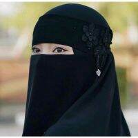 【A Creatively】 Pizzo Soft Jetblack Non Sher Black Niqab สำหรับผู้หญิง Bandana Zahira Viral Cadar