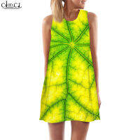 CLOOCL Women Party Beach Dress Leaf Venation Texture 3D พิมพ์ปิดไหล่เสื้อแขนกุดหลวมขนาดกลางความยาวชุด New