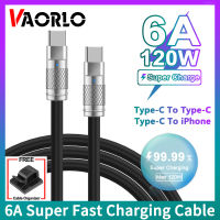 VAORLO 6A แท้120W สายชาร์จแบบเร็ว PD Type C ซิลิโคนเหลวสายข้อมูลโลหะผสมสังกะสีปลั๊กยูเอสบี C เป็น C/สามารถใส่ได้กับ iPhone ลวดตัวชาร์จไลท์นิ่งสำหรับสมาร์ทโฟนทุกรุ่น