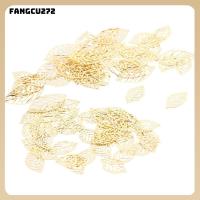 FANGCU272 ทองสีทอง เครื่องรางรูปใบไม้ แผ่นรองรีด เครื่องประดับรูปใบไม้สีทอง 200ชิ้นค่ะ เครื่องรางรูปใบไม้กลวง การทำต่างหู